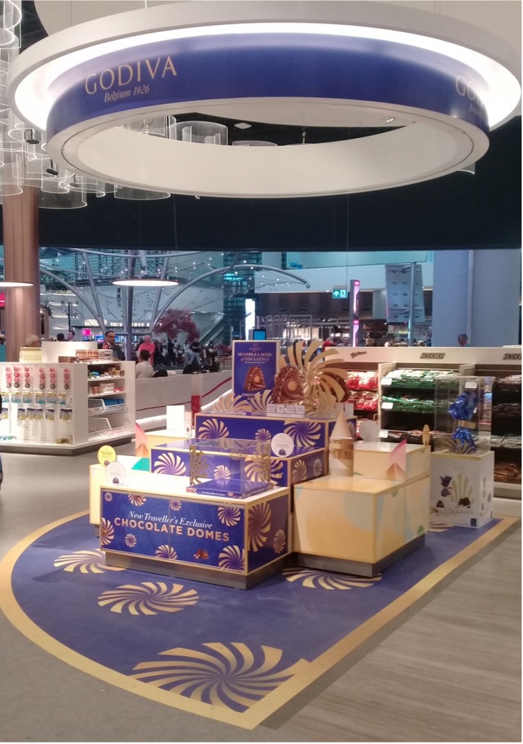 Godiva chocolate display at airport