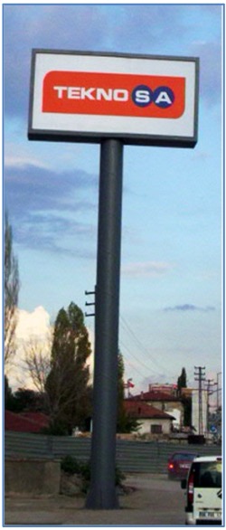 Modern bank facade with branded architectural elements