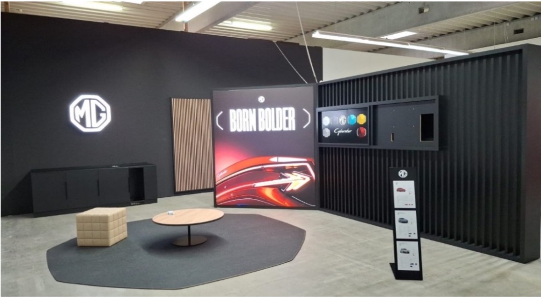 Showroom interior with vehicle lineup display