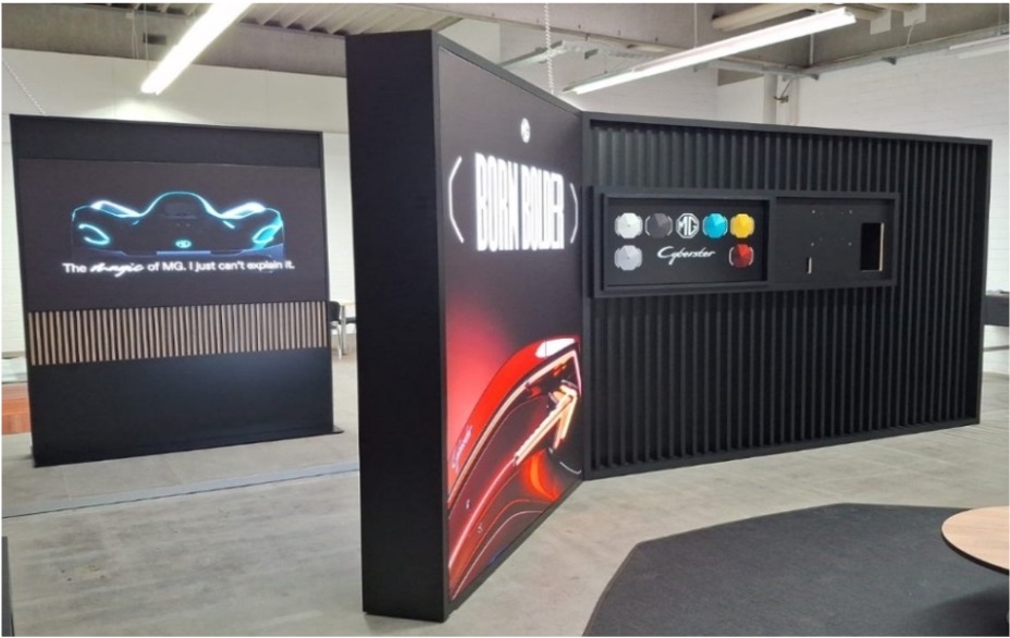 Sales consultation area with digital screens