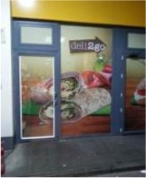 Station exterior with LED lighting